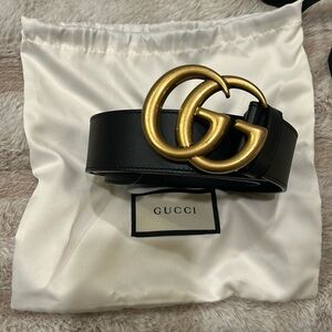 GUCCI GG MARMONT WIDE BELT - SIZE 95 - BLACK COLOR